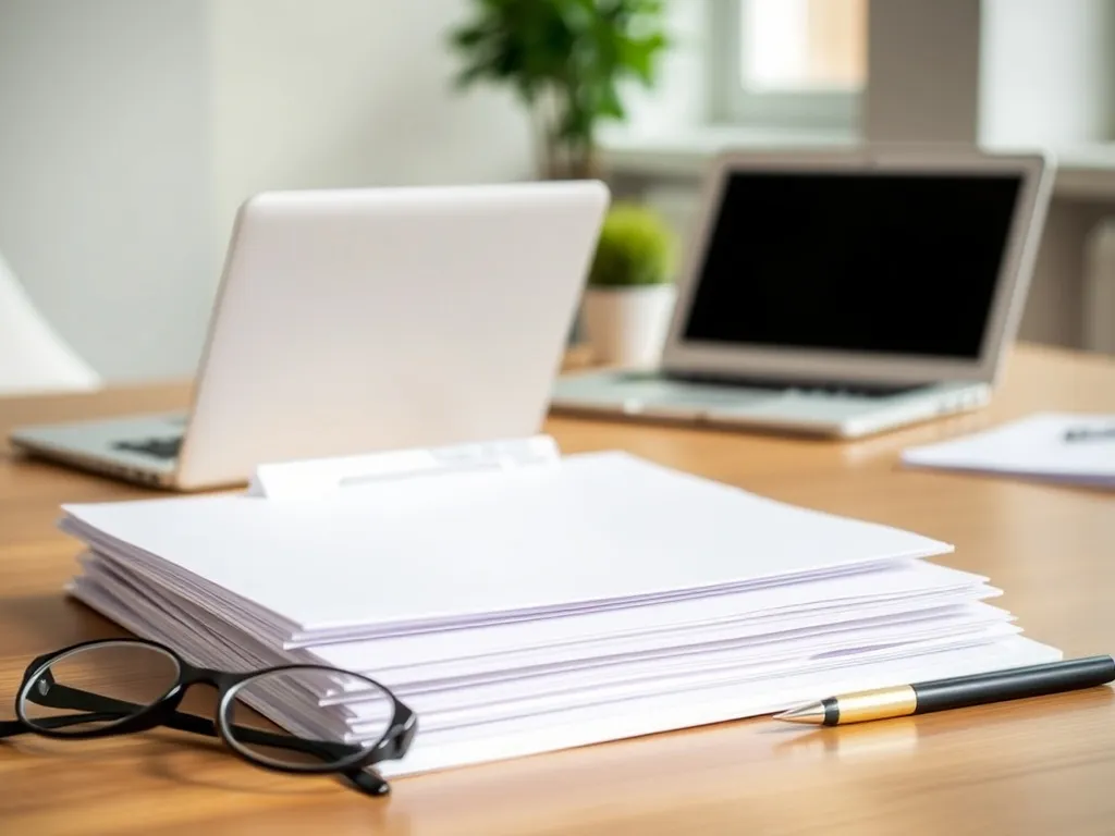 Dwa uporządkowane segregatory na biurku symbolizujące wybór między rentą wdowią a rentą rodzinną w spokojnym, prawnym otoczeniu.